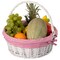 Traditional White Round Willow Gift Basket with Gingham Liner and Sturdy Foldable Handles, Food Snacks Storage Basket